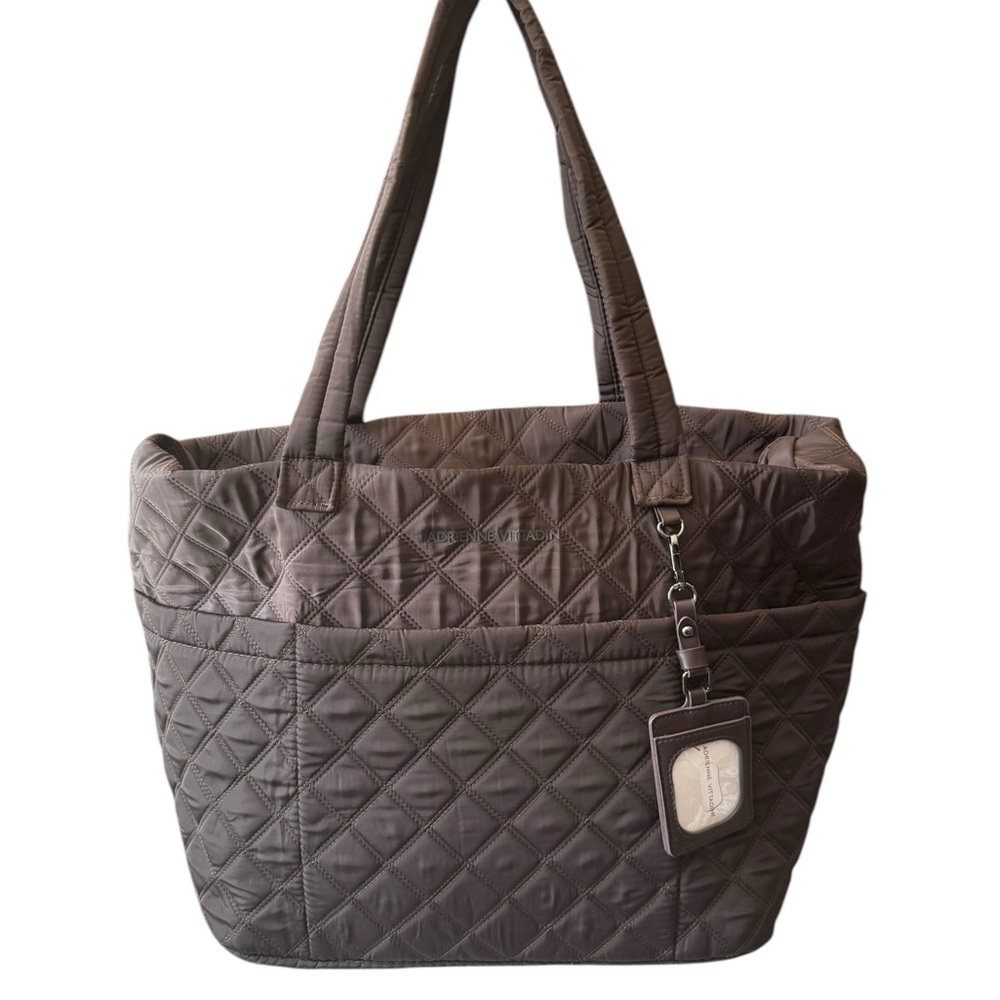 Adrienne Vittadini Luxury Nylon Duffel Bag‎ Zippered Quilt Tote Travel NEW Black